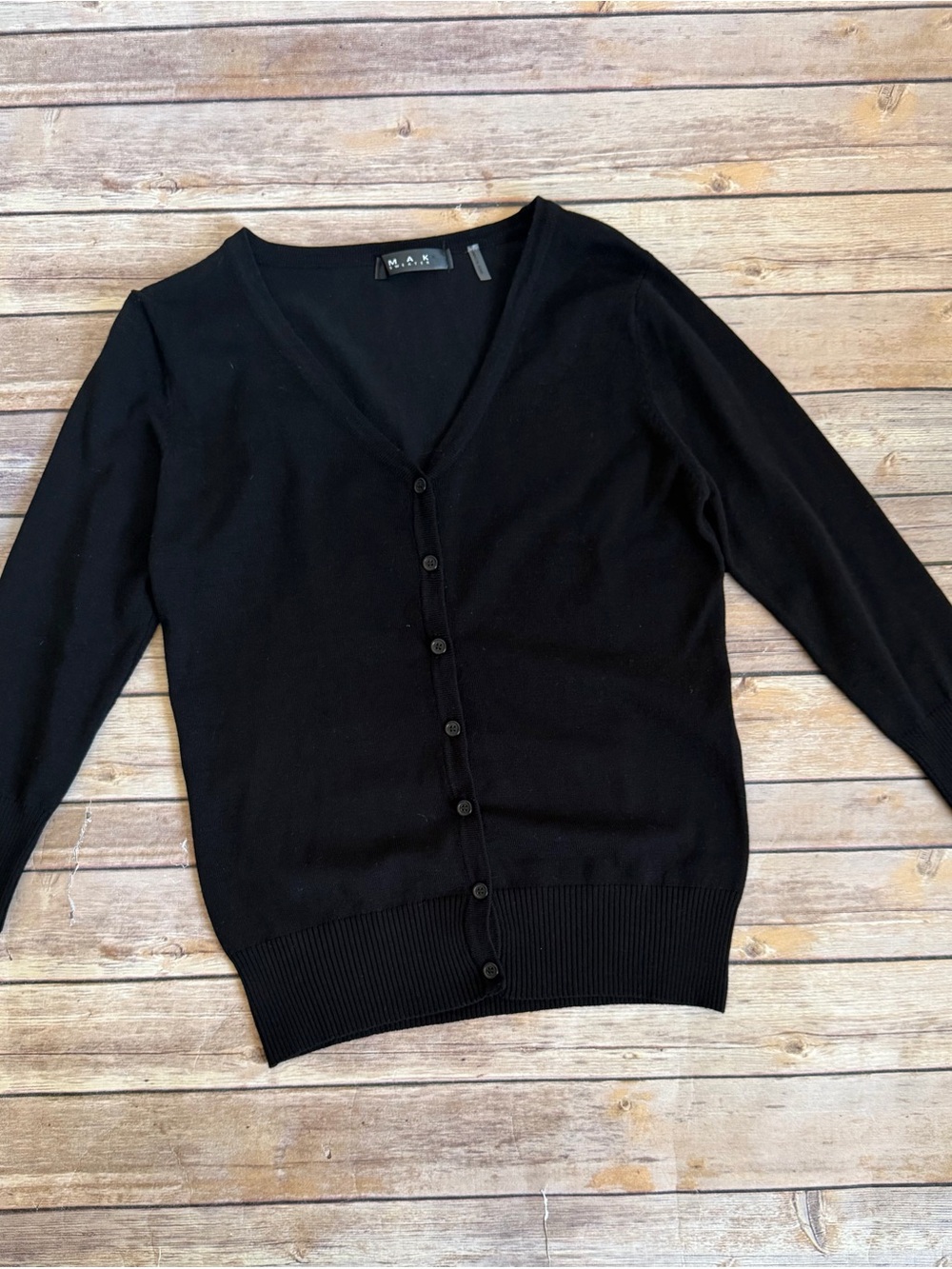 M.A.K sweater 3/4 sleeve V-neck knit cardigan Black